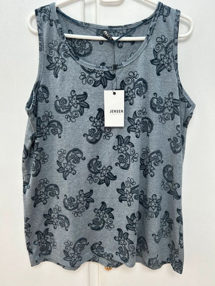 Débardeur gris motifs baroque bleu foncé - jensen en coton taille L neuf