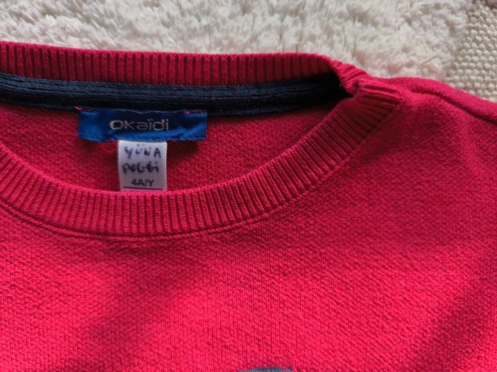 Pull cœur / Okaïdi / taille 4 ans / fushia et gris - photo numéro 3