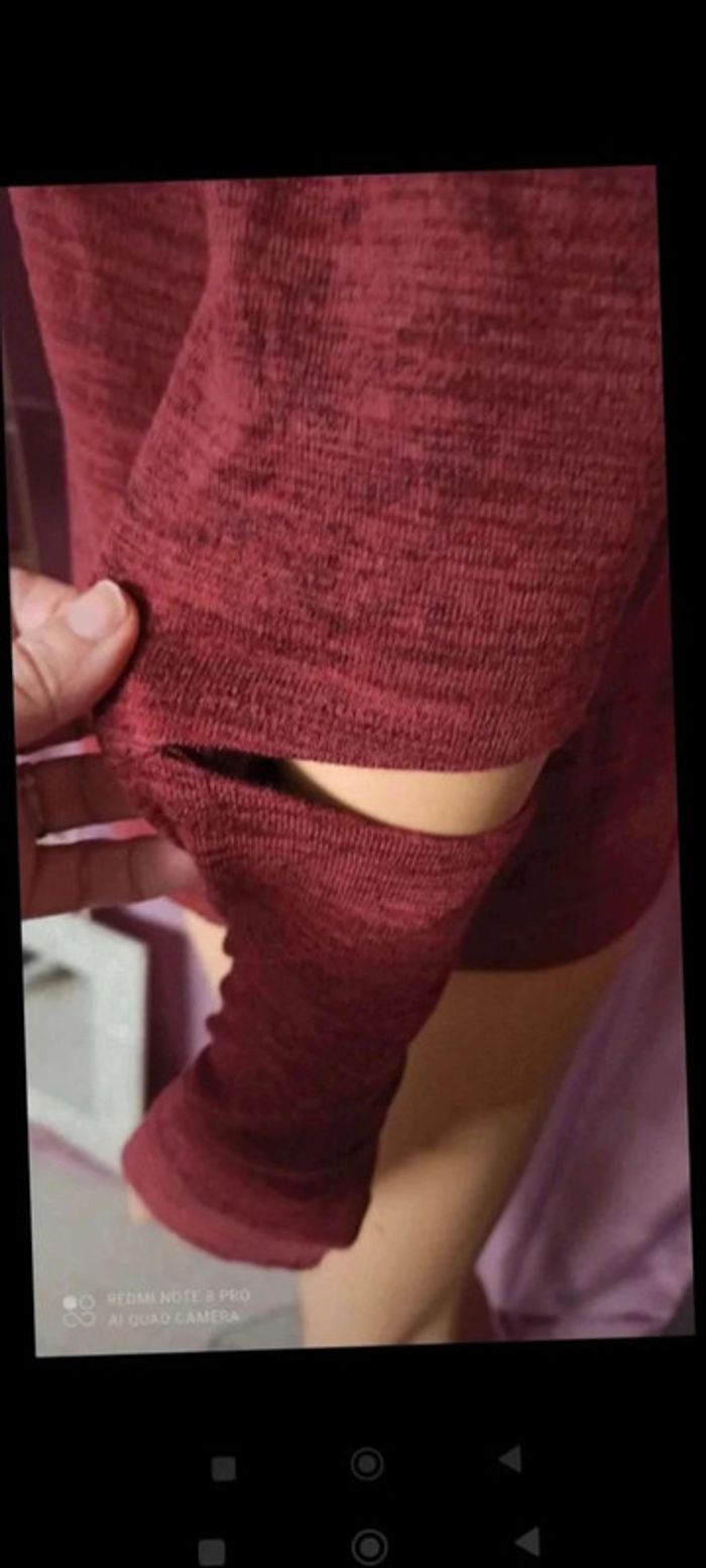 Tee shirt top Bordeaux ouverture manche taille l - photo numéro 6