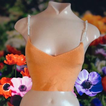 Crop top - Orange - Bretelles en perles avec papillon 🦋- FB - Taille S