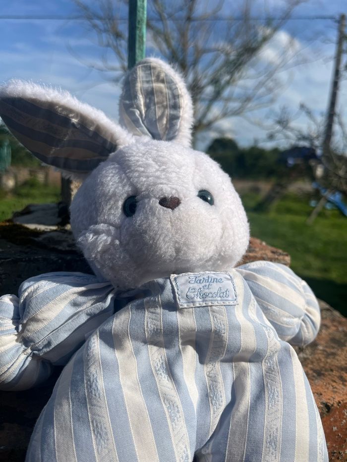 Doudou, lapin, bleu, tartine et chocolat - photo numéro 2