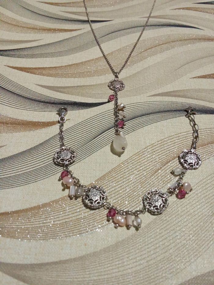 Ensemble collier bracelet boucle d'oreilles argent quartz et pierres - photo numéro 2