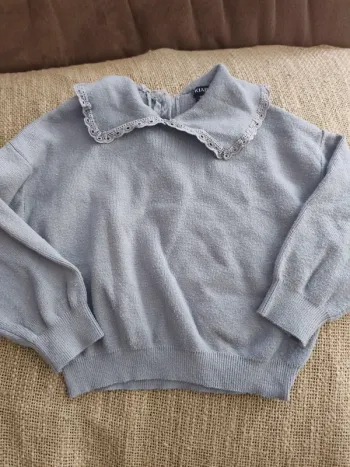 Pull col claudine col broderie bleu pastel 18 mois fille excellent état