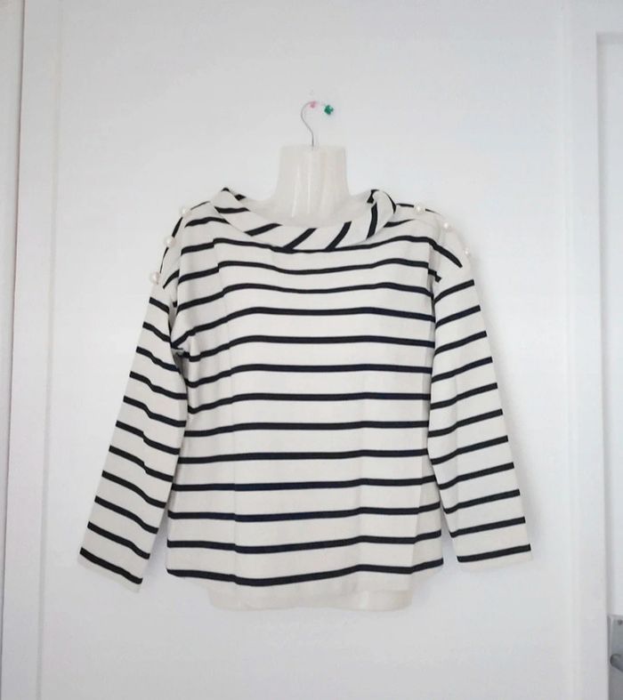 Blouse rayée avec perles manches longues femme