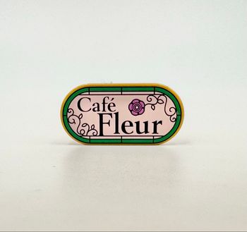 Lego Accessoires Space : Tile round 2x4 Bleu ovale Logo Café Fleur - NEUF