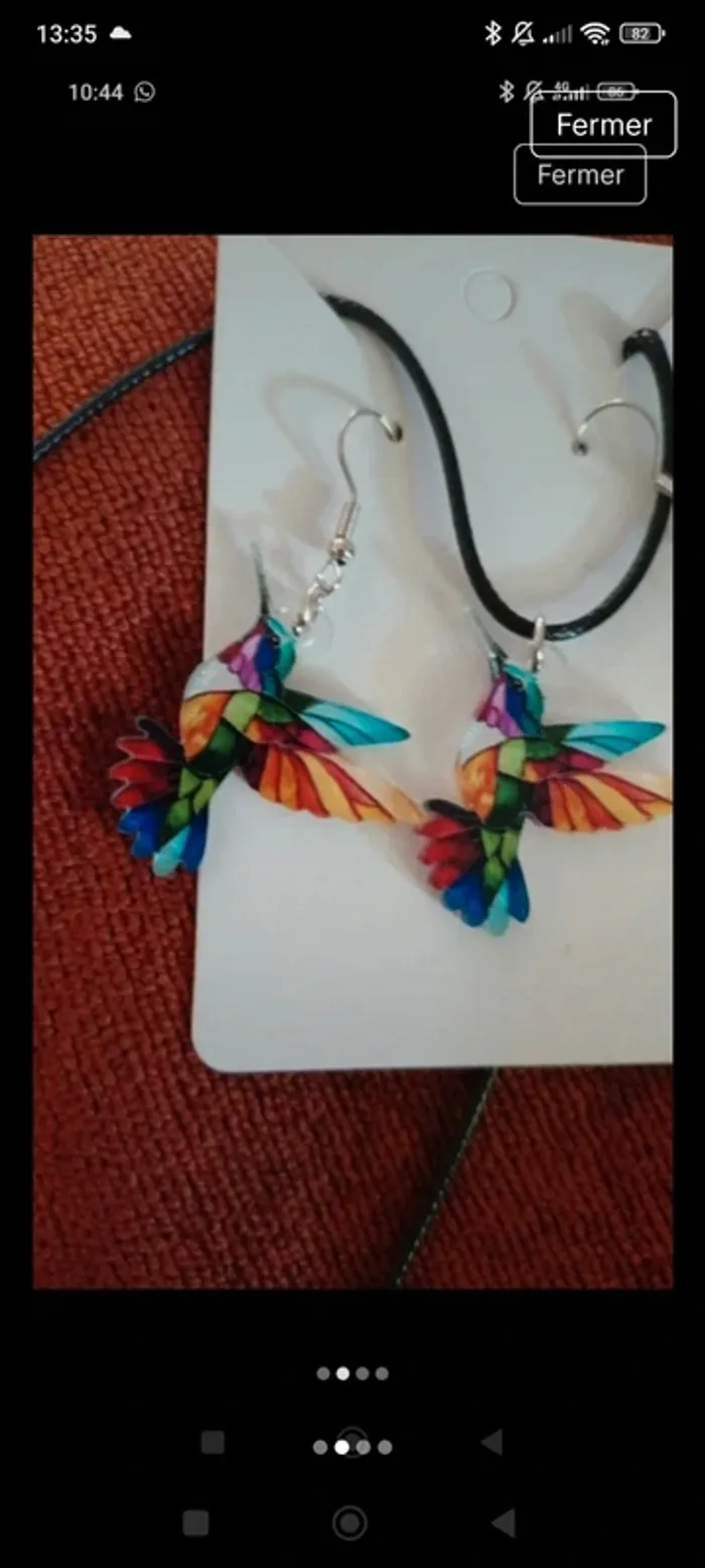 Collier pendentif boucles d'oreilles oiseaux colibris - photo numéro 4