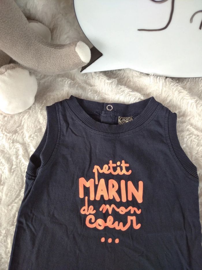 Débardeur tee shirt chemise sans manche Garçon 9 mois Petit marin de mon cœur Tape à l'œil - photo numéro 5