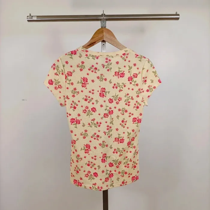 T-shirt fleuri River Island T40 motif roses rose et vert 100 % coton style vintage été A1267 - photo numéro 7