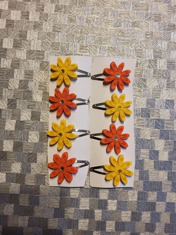 🌺🌞 Lot de 8 barrettes fleurs – couleurs chaudes et éclatantes
