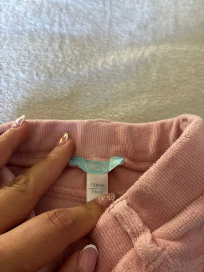 Pantalon velours rose obaibi 12 mois neuf - photo numéro 2