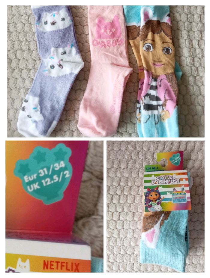 3 paires de chaussettes gabby chat 31/34