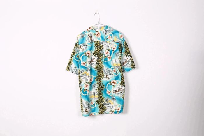 Magnifique chemise vintage 90's en coton motif palmiers et éléments tropicaux (#240444) - photo numéro 5