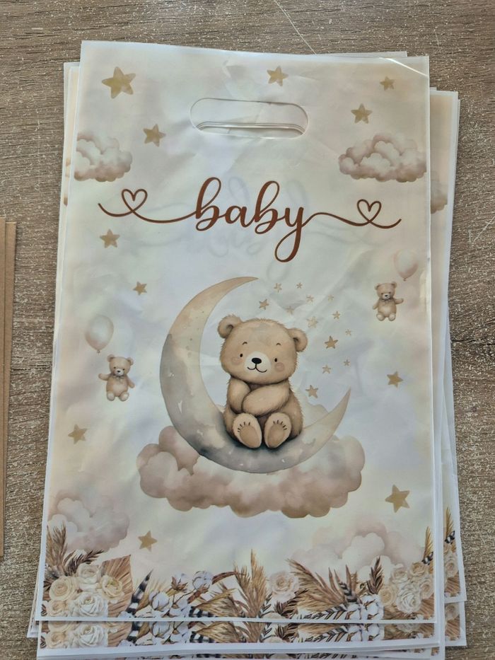 10 Petits sacs cadeaux baby shower mixte ourson
