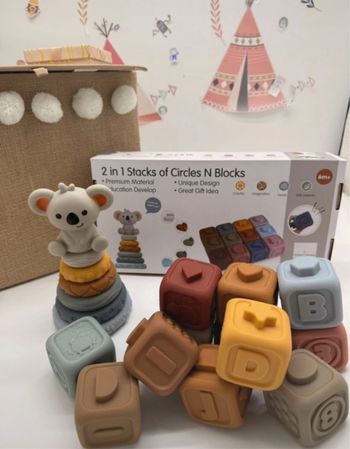 Tour empilable Montessori + Anneaux dentition – Jouet bébé 3- 12 mois