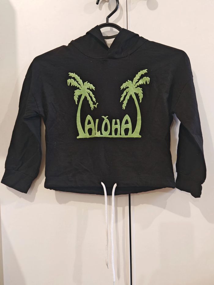 Sweat à capuche enfant noir “ALOHA” Taille 8 ans 🌴 motif palmiers tendance neuf