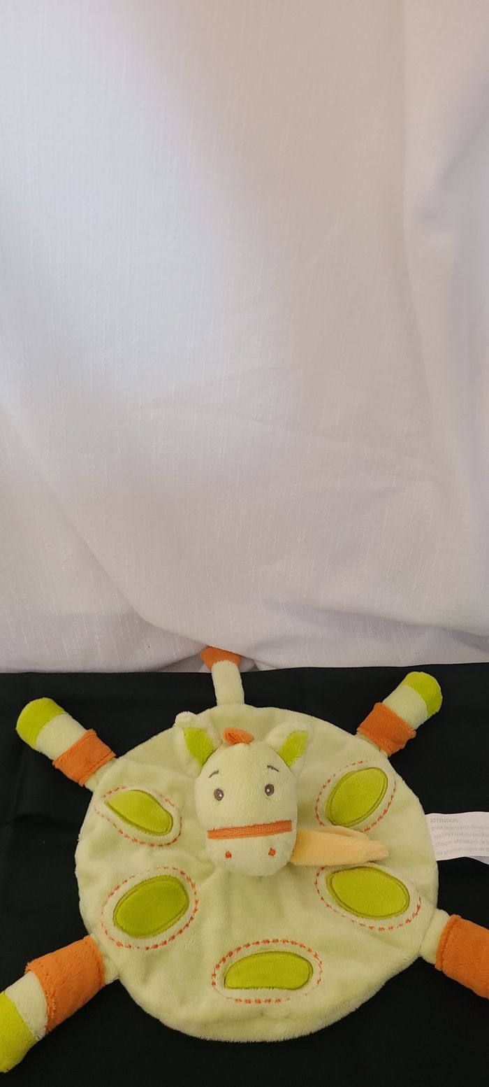 Doudou plat rond CHEVAL Poney Vert orange KIMBALOO La Halle - photo numéro 3