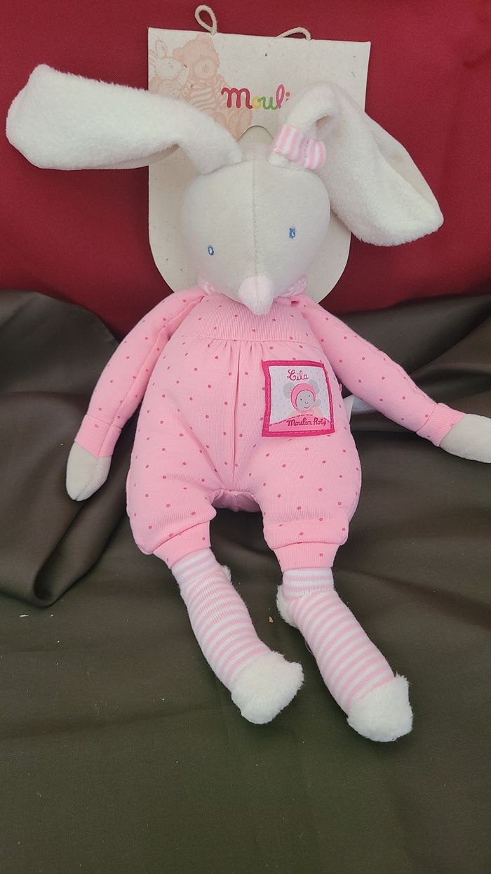 Moulin roty doudou lapin collection lila rose blanc gris