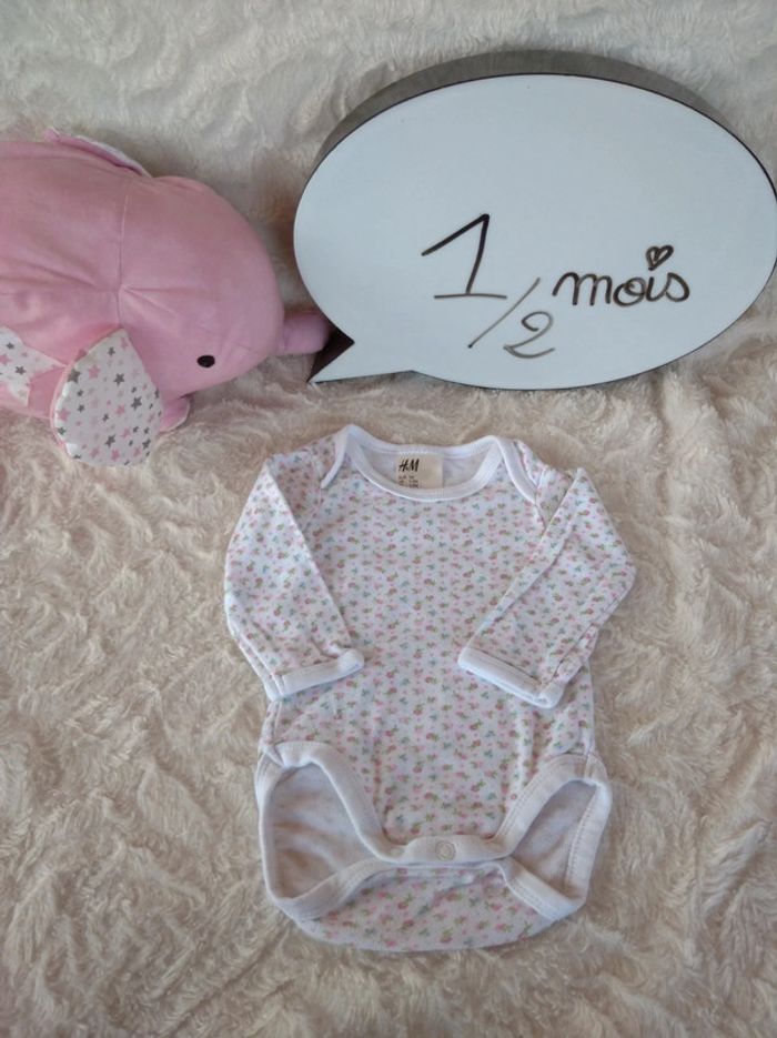 Body manches longues Fille 1/2 mois Fleurs H&M 100% coton