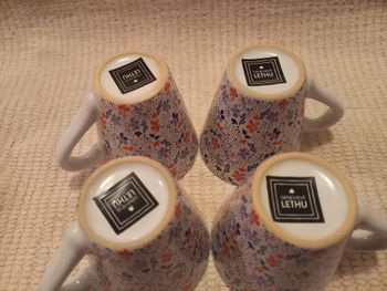 ☕🌸 Lot de 4 tasses à café fleuries – Geneviève LETHU – neuves 🌸☕