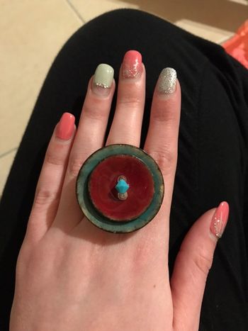 Bague en perle turquoise et Bordeaux