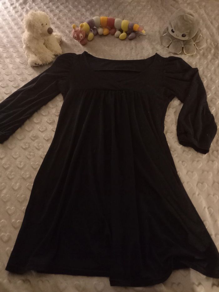 Tunique noire (robe courte) simple ample grossesse Décolleté manches 3/4 - photo numéro 2