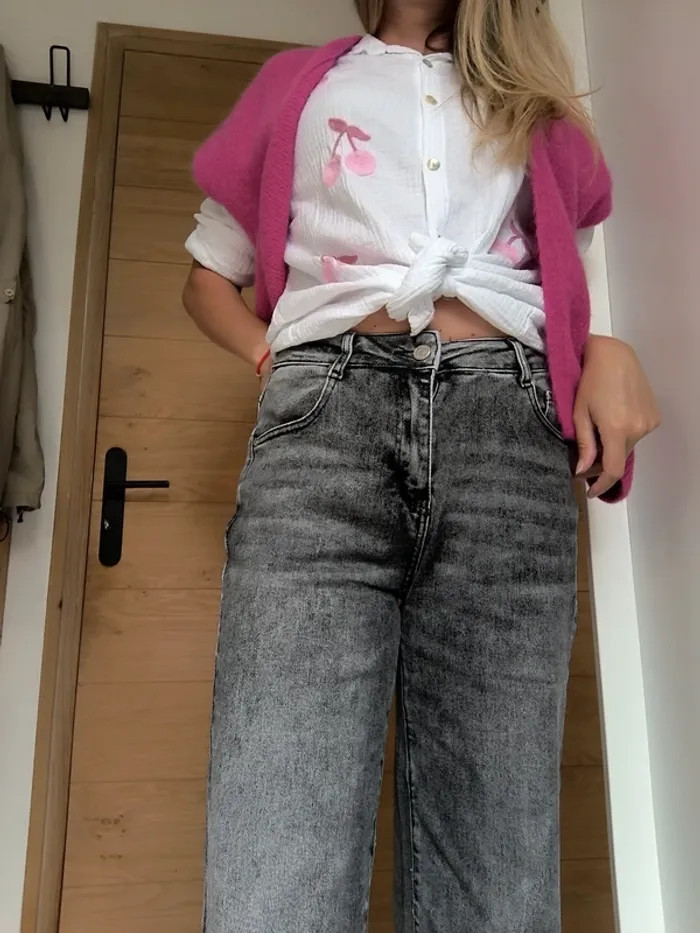 Jeans taille haute wide leg gris 38 68% coton - photo numéro 4