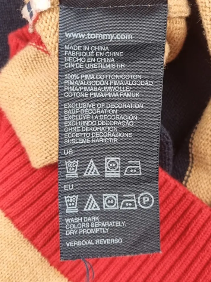 Sweat col rond Tommy Hilfiger tricolore – Taille M Femme (mesures en photos) - photo numéro 8