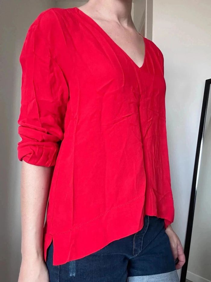 Blouse légère col V rouge vif - Taille 38 - Neuf sans étiquette - photo numéro 8