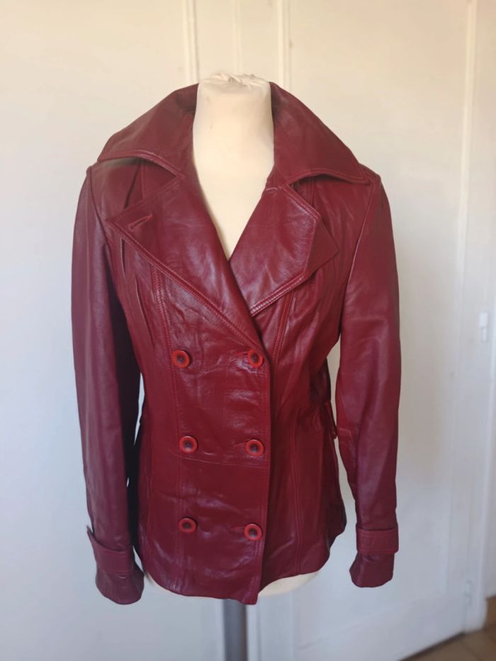 veste perfecto en cuir Cuir femme rouge Bordeau marque finzi Neuf - photo numéro 12