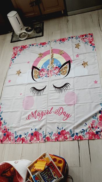 Rideaux chambre fille opaques motif licorne blanc et rose 61,5 x 151 cm pour 1 pan