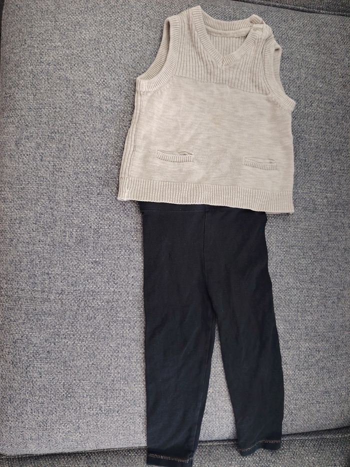 Ensemble 18 mois, pull sans manches beige et caleçon noir, Orchestra , mixte - photo numéro 3