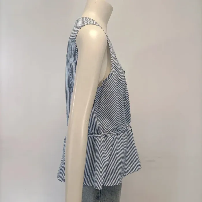 Top sans manches rayé blanc et bleu coton T44 Rayures - Comptoir des cotonniers Pleplum cintré A414 - photo numéro 5