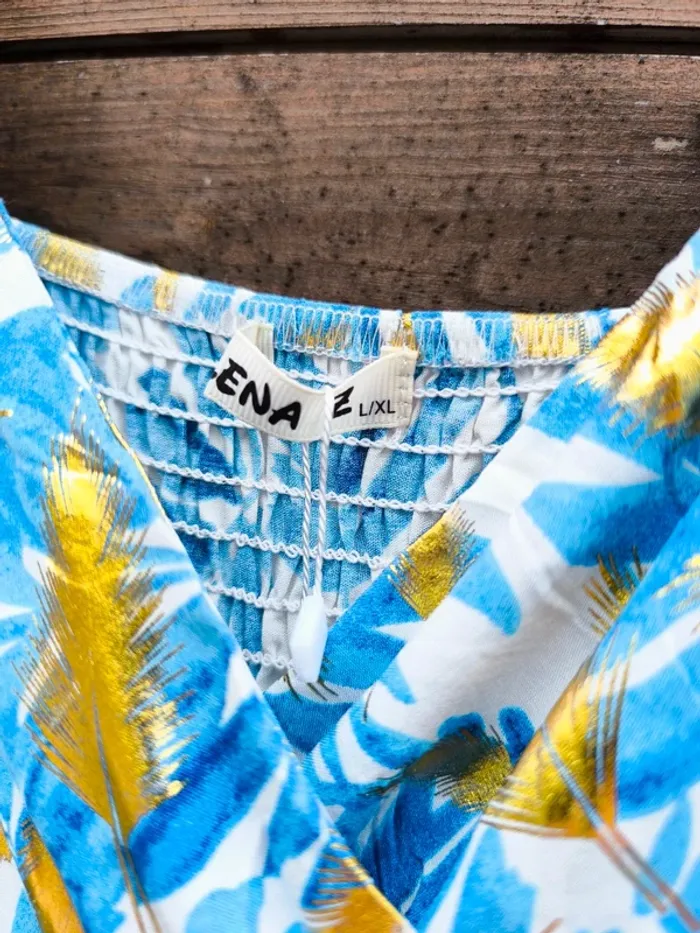 Robe longue imprimée bleue et feuilles dorées été taille 40/42 - photo numéro 7