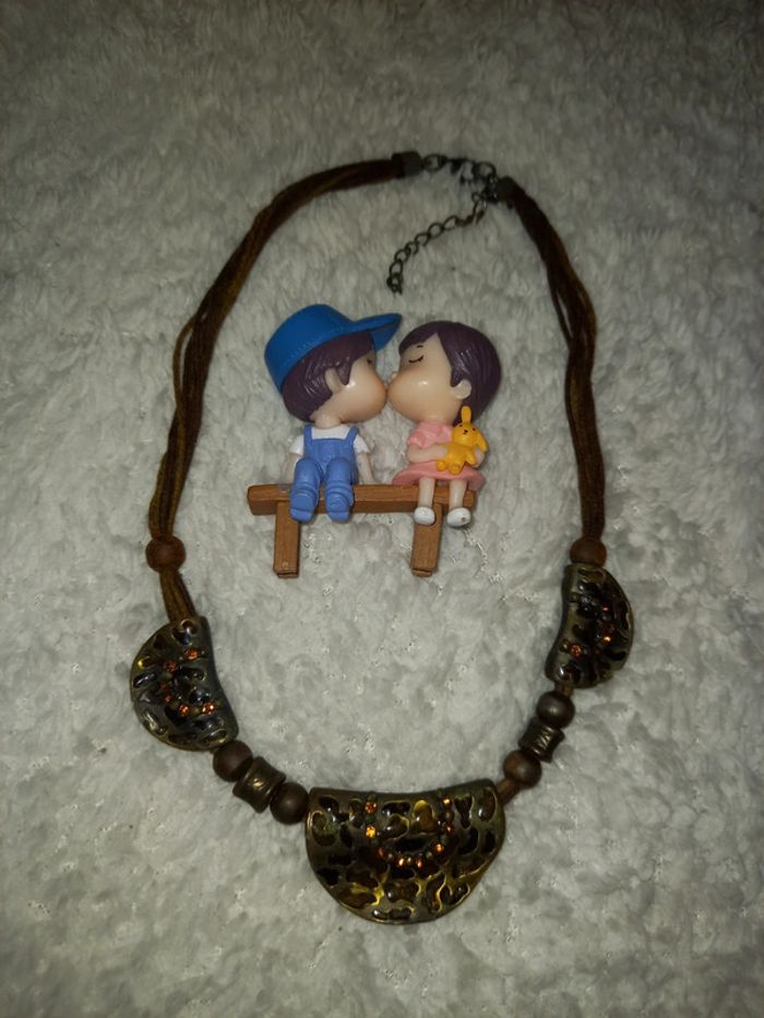 Collier ethnique marron / beige comme neuf - photo numéro 2