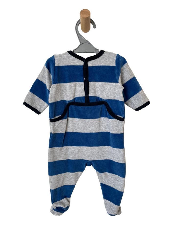 Pyjama velours gris et bleu - Petit Bateau 3 mois (60cm) - photo numéro 3