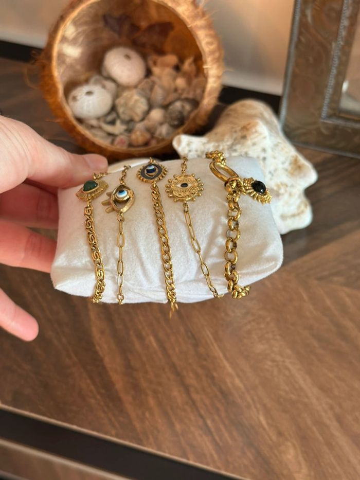 Bracelet divers au choix, doré en acier inoxydable pendentif œil de protection - photo numéro 4