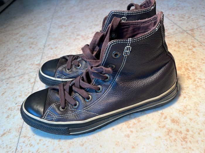 Basket converse en cuir femme marron 38 en très bon état - photo numéro 2