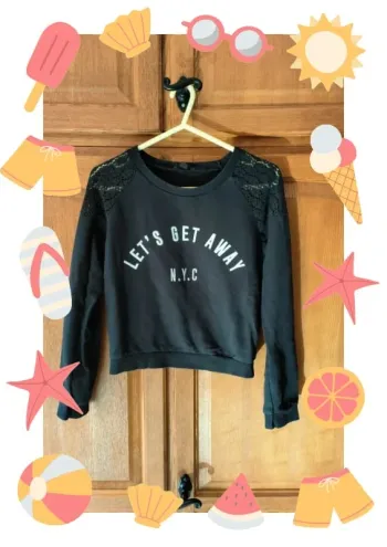 Pull sweat Crop top noir à dentelle 38