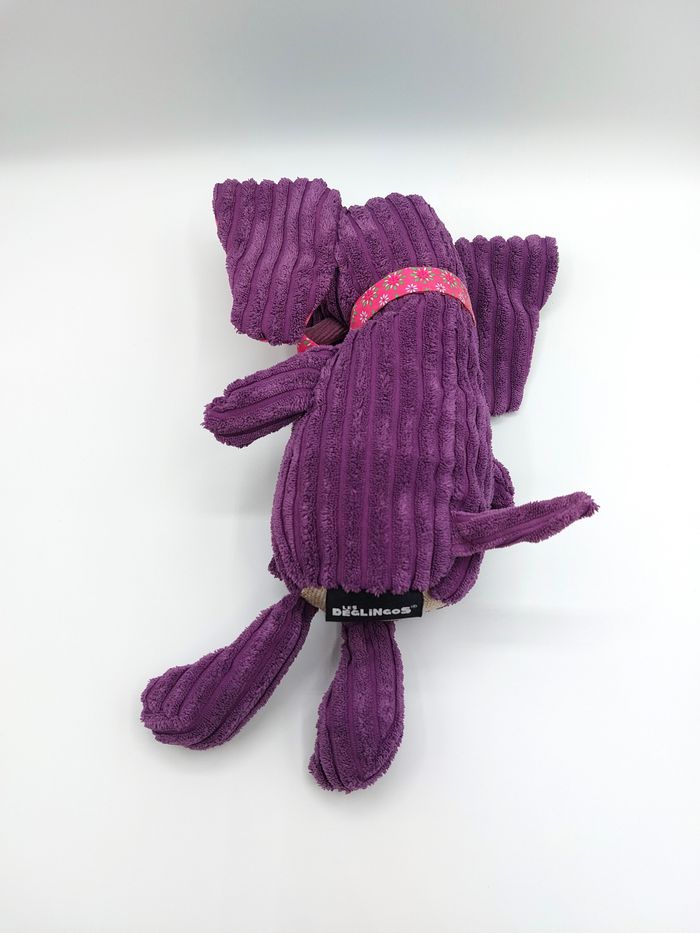 Peluche doudou éléphant violet mauve LES DEGLINGOS rose vert nœud 32 cm allongé - photo numéro 2