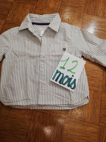 Chemise obaïbi garçon 12 mois rayure noir et blanc