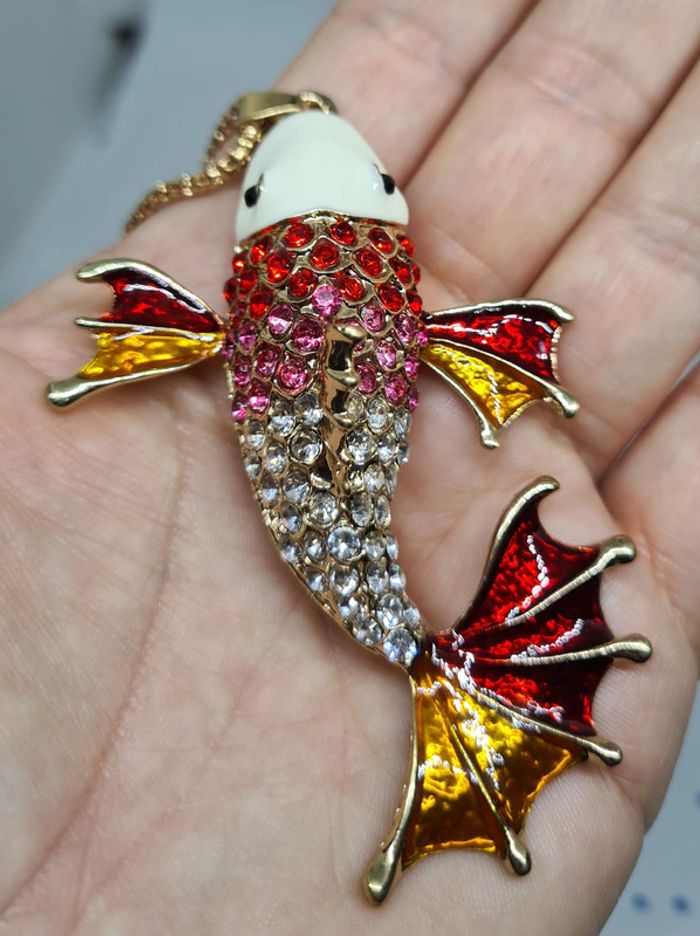 Collier doré carpe koï rouge et orange - photo numéro 7