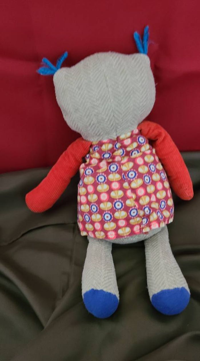 Doudou hibou MOULIN ROTY Les Popipop bleu rouge beige - photo numéro 4