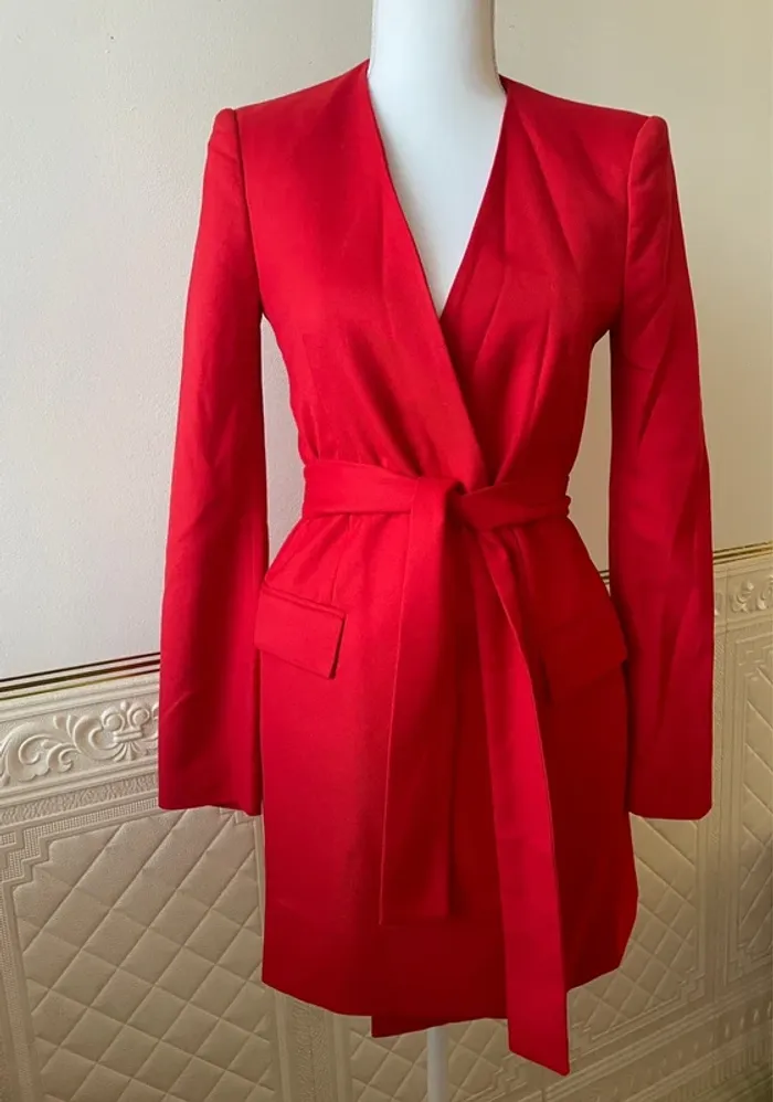 Zara veste blazer tailleur rouge ceinturée taille XS - photo numéro 8
