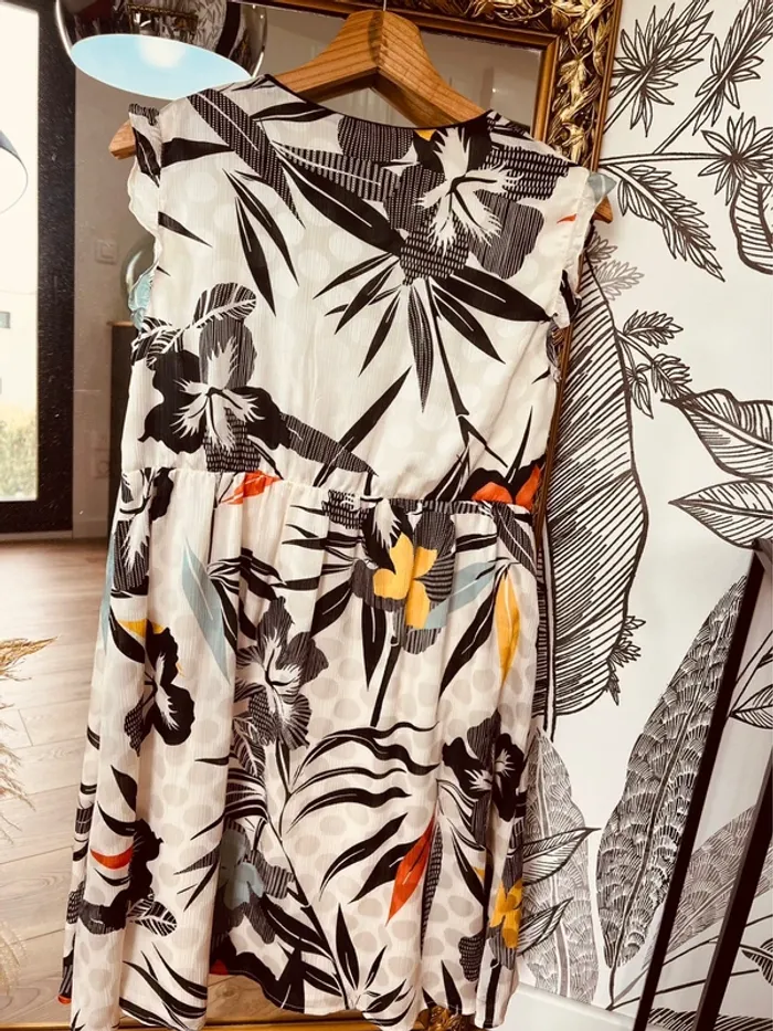 Taille M ~ 38 robe d’été fluide femme Promod ivoire noir et corail 🌺 - photo numéro 9