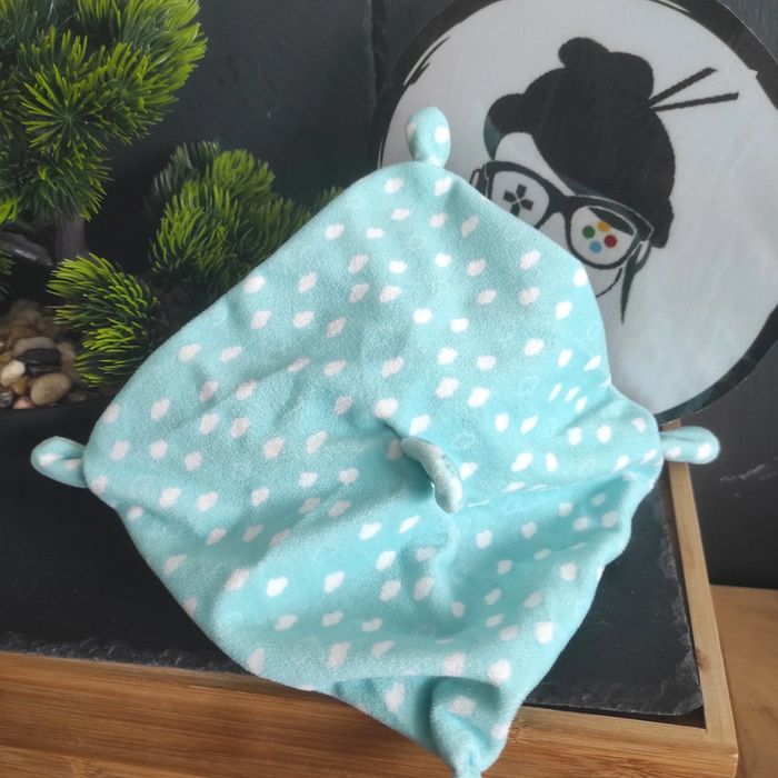 Doudou plat carré ours tex baby nuages echarpe bleu gris carré noeuds Jaune - photo numéro 2