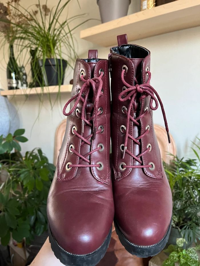 Bottines à talons avec lacets - bordeaux - photo numéro 14
