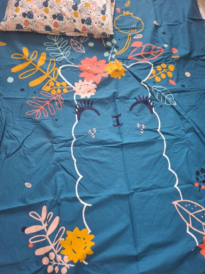 Lot ensemble housse de couette et coussin Lama Petit beguin NEUF - photo numéro 2