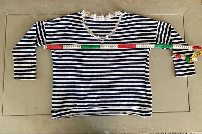 Pull Marinière en maille blanche et marine à rayures taille M - photo numéro 16