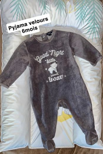 Pyjama velours gris ours mixte 6mois Kiabi