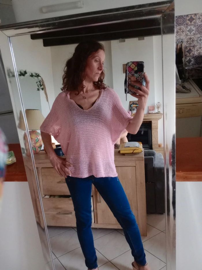 Top femme 40 ajouré rose c77 - photo numéro 7